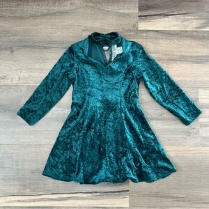 Vintage 90’s Jazz Kids Emerald Green Crushed Velvet Long Sleeve Dress Sz. 5